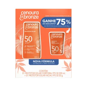 Kit Cenoura e Bronze Protetor Solar Corporal FPS 50 200ml + Protetor Solar Facial FPS 50 50g